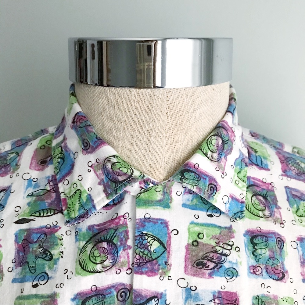 1950s VINTAGE Kitschy Beach Print Short Sleeve Top - Picture 7 of 8